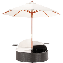 Marbella Espresso Outdoor Patio Double Chaise Lounge Bed with Umbrella