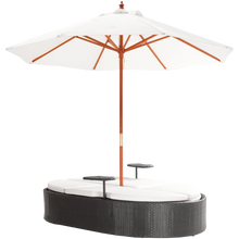 Marbella Espresso Outdoor Patio Double Chaise Lounge Bed with Umbrella
