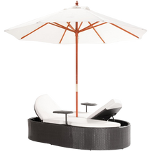Marbella Espresso Outdoor Patio Double Chaise Lounge Bed with Umbrella